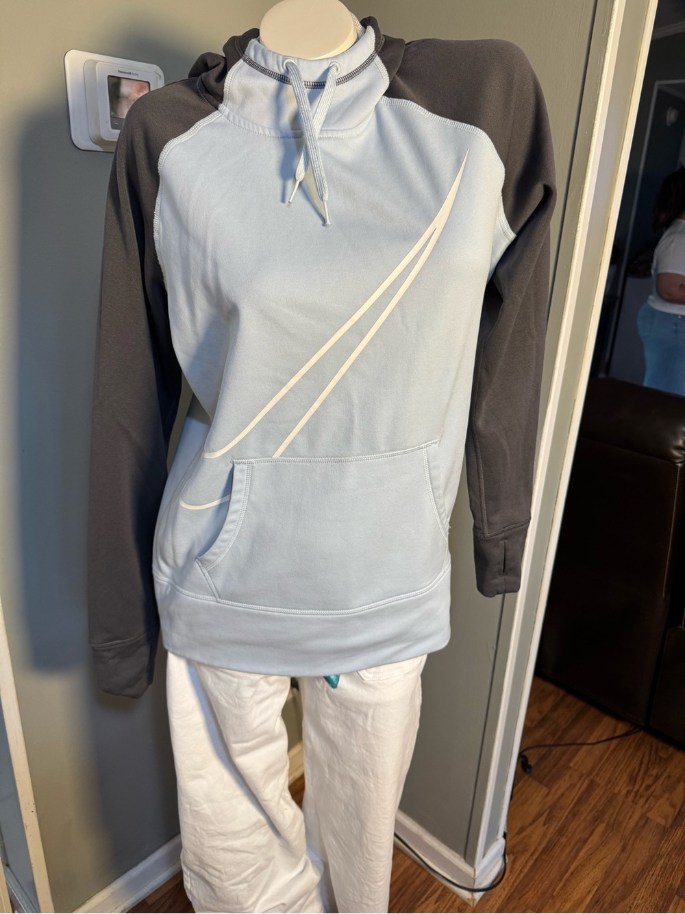 Girls Nike Two-Tone Light Blue & Charcoal Pullover Hoodie